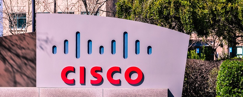 Logo de la marque Cisco Systems sur une plaque de marbre