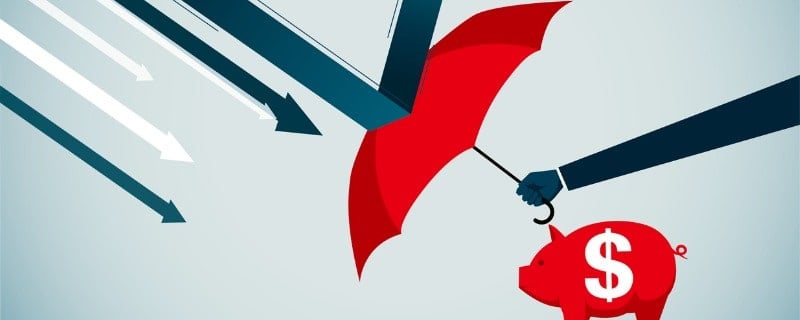 image conceptuelle d'un bras qui protège une tire-lire avec un parapluiede de flèches représentat l'agmentaion du prix de l'énergie